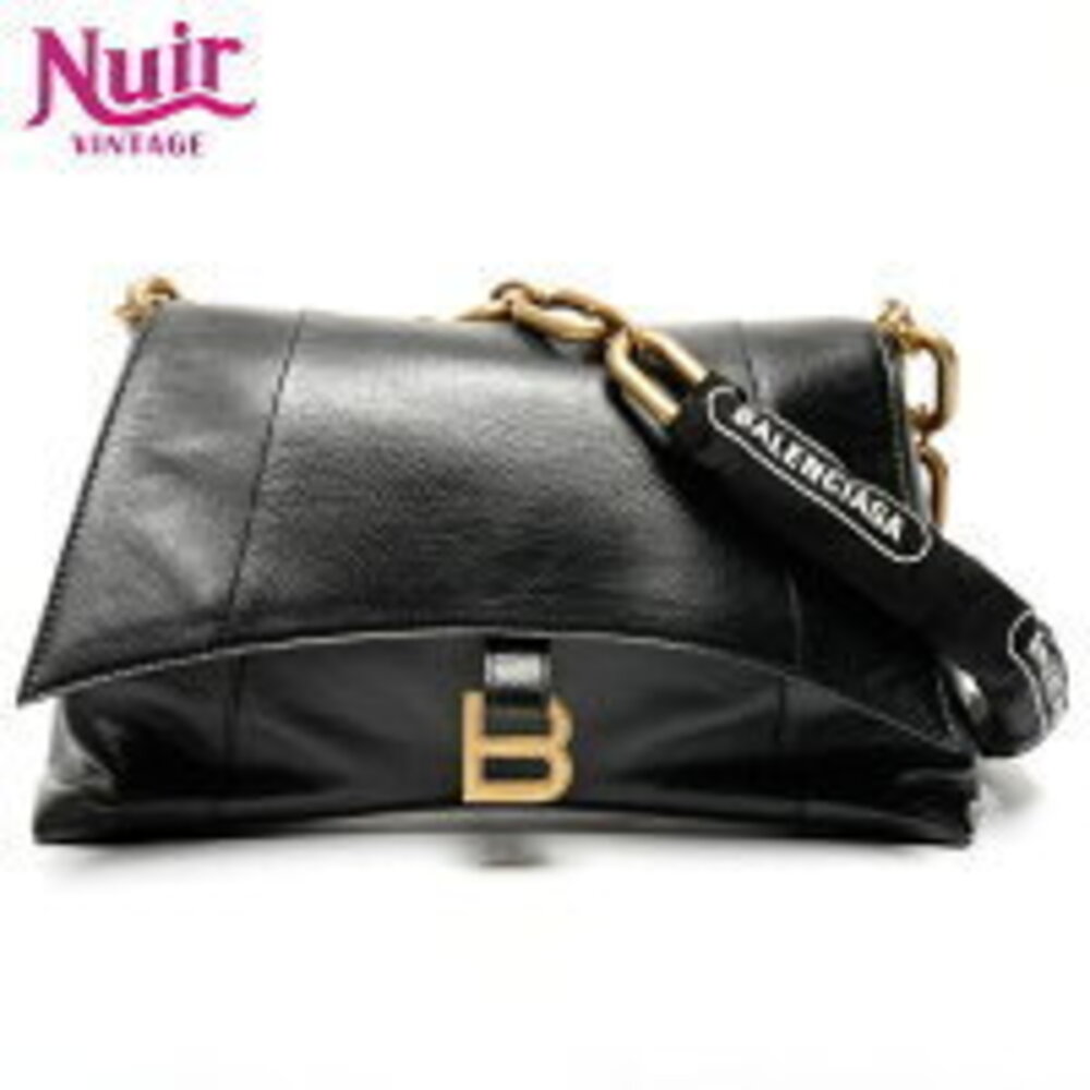 Balenciaga Downtown Leather Shoulder Bag Black